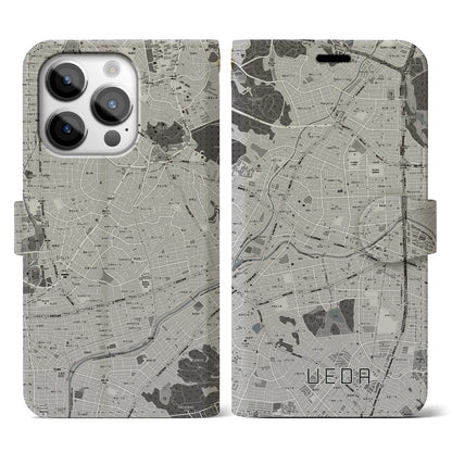 【植田（愛知県）】地図柄iPhoneケース（手帳タイプ）モノトーン・iPhone 14 Pro 用