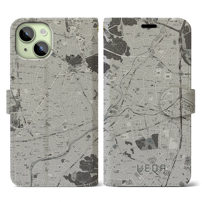 【植田（愛知県）】地図柄iPhoneケース（手帳タイプ）モノトーン・iPhone 15 用