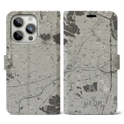 【植田（愛知県）】地図柄iPhoneケース（手帳タイプ）モノトーン・iPhone 15 Pro 用