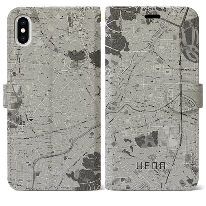 【植田（愛知県）】地図柄iPhoneケース（手帳タイプ）モノトーン・iPhone XS Max 用