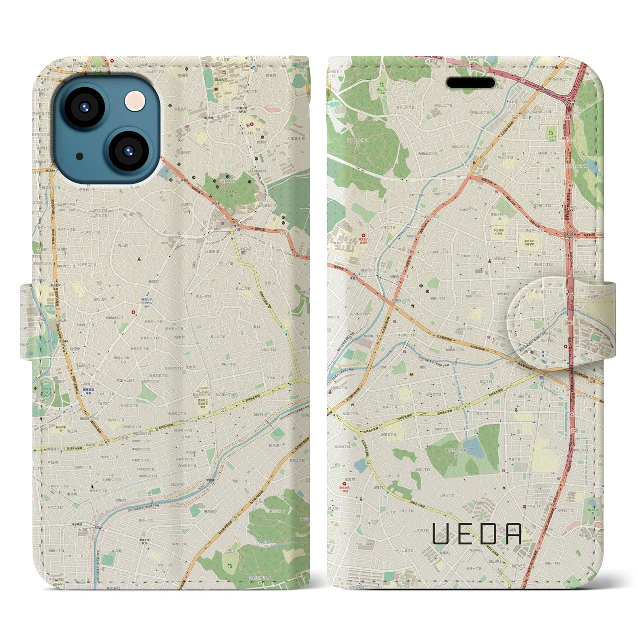 【植田（愛知県）】地図柄iPhoneケース（手帳タイプ）
