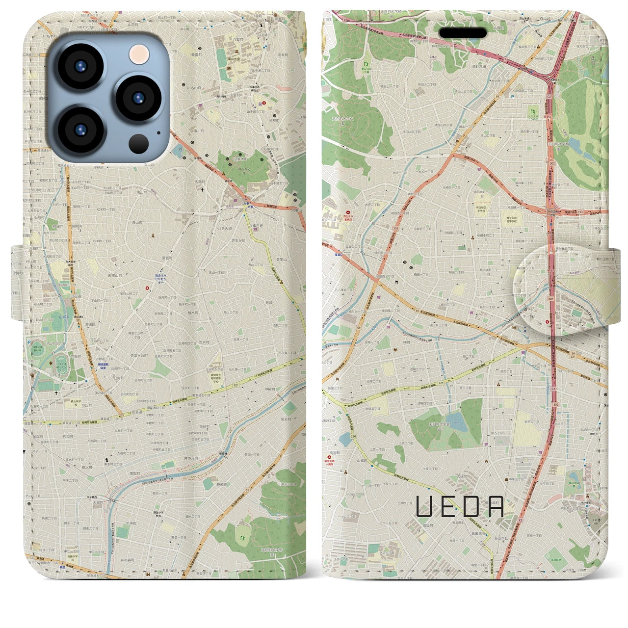 【植田（愛知県）】地図柄iPhoneケース（手帳タイプ）