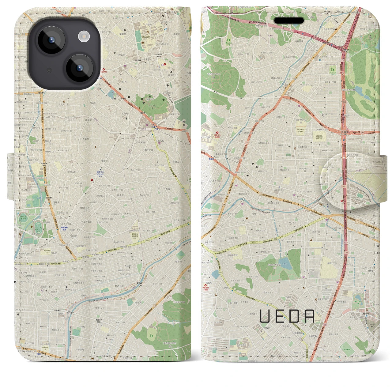 【植田（愛知県）】地図柄iPhoneケース（手帳タイプ）