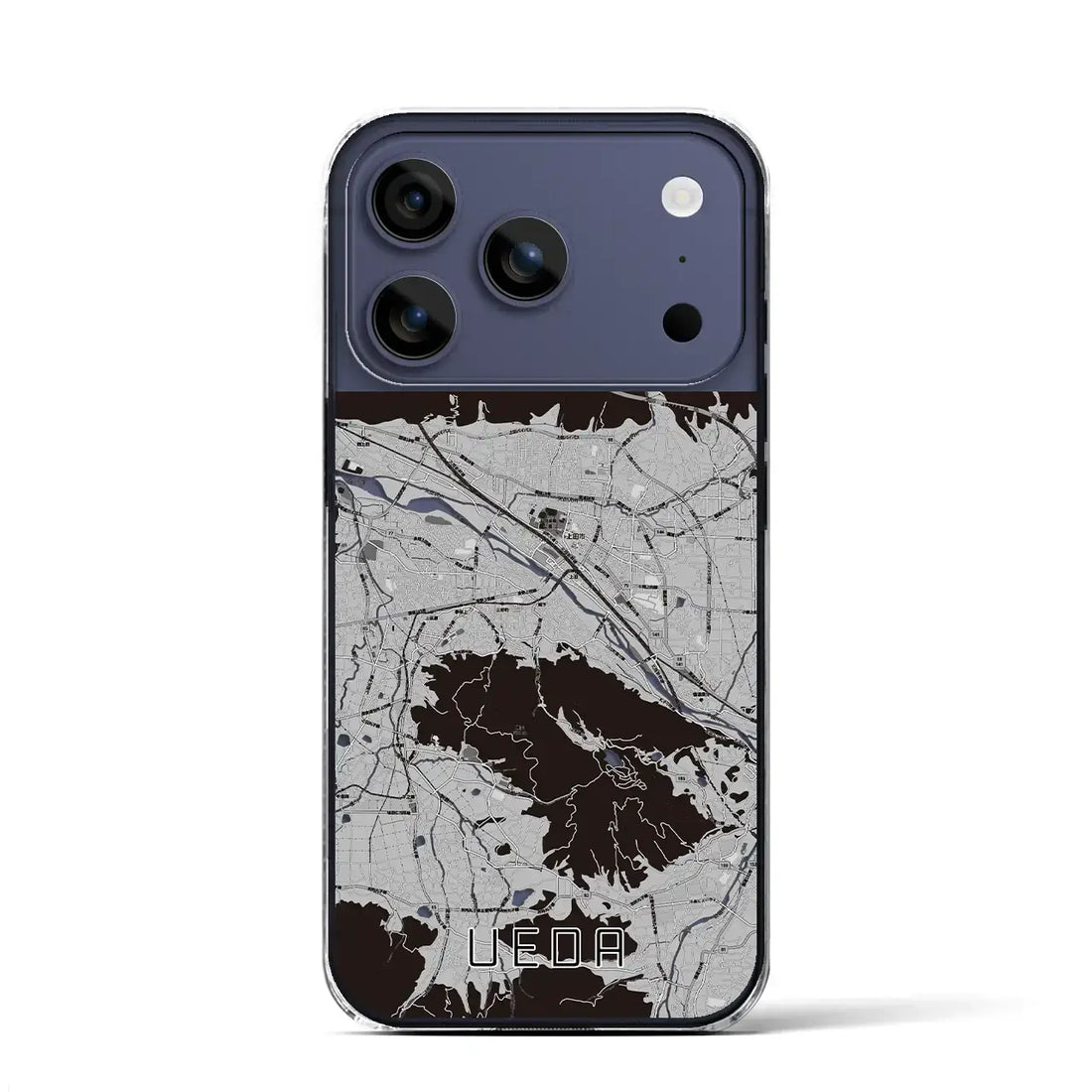 【上田（長野県）】地図柄iPhoneケース（クリアタイプ）モノトーン・iPhone 17 Pro Max 用