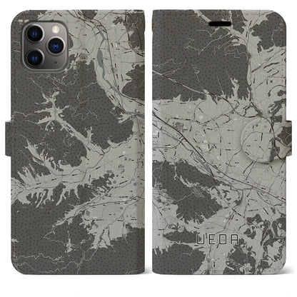 【上田（長野県）】地図柄iPhoneケース（手帳タイプ）モノトーン・iPhone 11 Pro Max 用