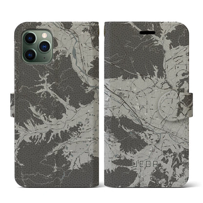 【上田（長野県）】地図柄iPhoneケース（手帳タイプ）モノトーン・iPhone 11 Pro 用