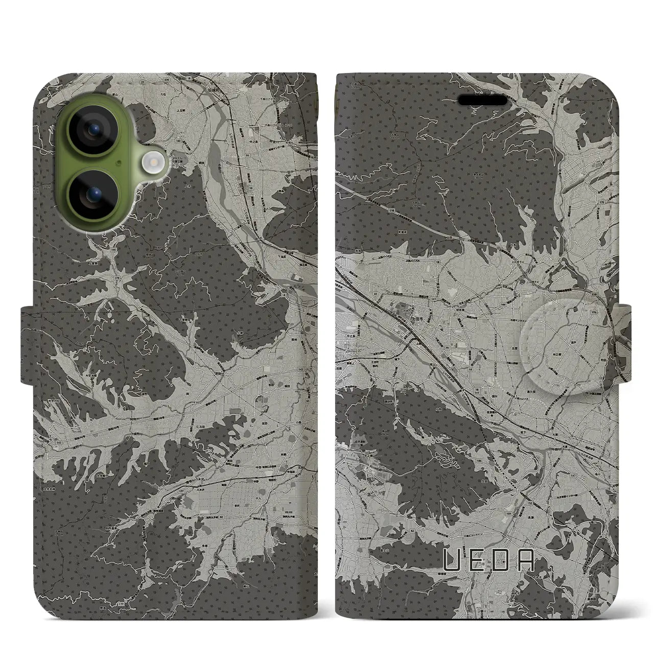 【上田（長野県）】地図柄iPhoneケース（手帳タイプ）