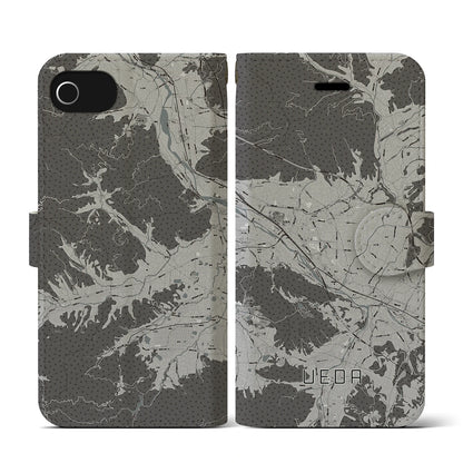 【上田（長野県）】地図柄iPhoneケース（手帳タイプ）モノトーン・iPhone SE（第3 / 第2世代） / 8 / 7 / 6s / 6 用