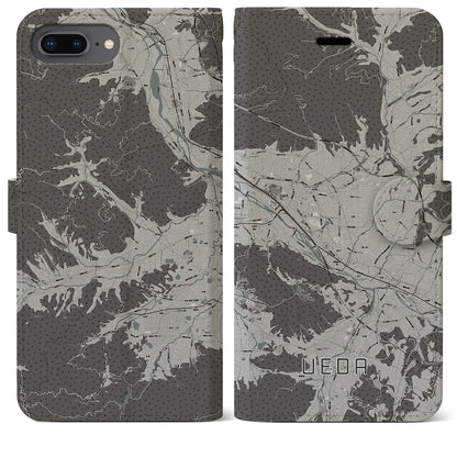 【上田（長野県）】地図柄iPhoneケース（手帳タイプ）モノトーン・iPhone 8Plus /7Plus / 6sPlus / 6Plus 用