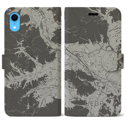 【上田（長野県）】地図柄iPhoneケース（手帳タイプ）モノトーン・iPhone XR 用