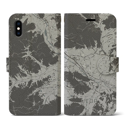 【上田（長野県）】地図柄iPhoneケース（手帳タイプ）モノトーン・iPhone XS / X 用