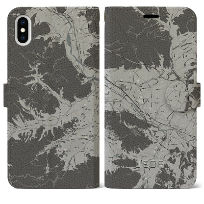 【上田（長野県）】地図柄iPhoneケース（手帳タイプ）モノトーン・iPhone XS Max 用
