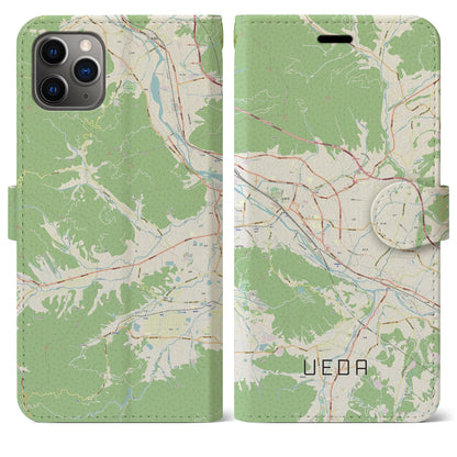 【上田（長野県）】地図柄iPhoneケース（手帳タイプ）ナチュラル・iPhone 11 Pro Max 用