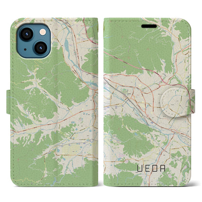 【上田（長野県）】地図柄iPhoneケース（手帳タイプ）ナチュラル・iPhone 13 用