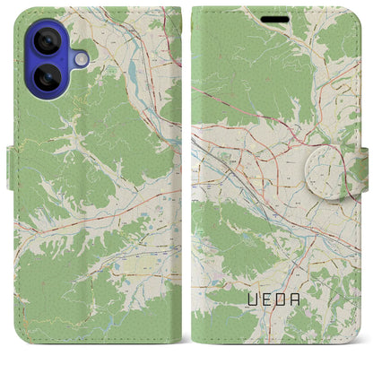 【上田（長野県）】地図柄iPhoneケース（手帳タイプ）ナチュラル・iPhone 16 Pro Max 用