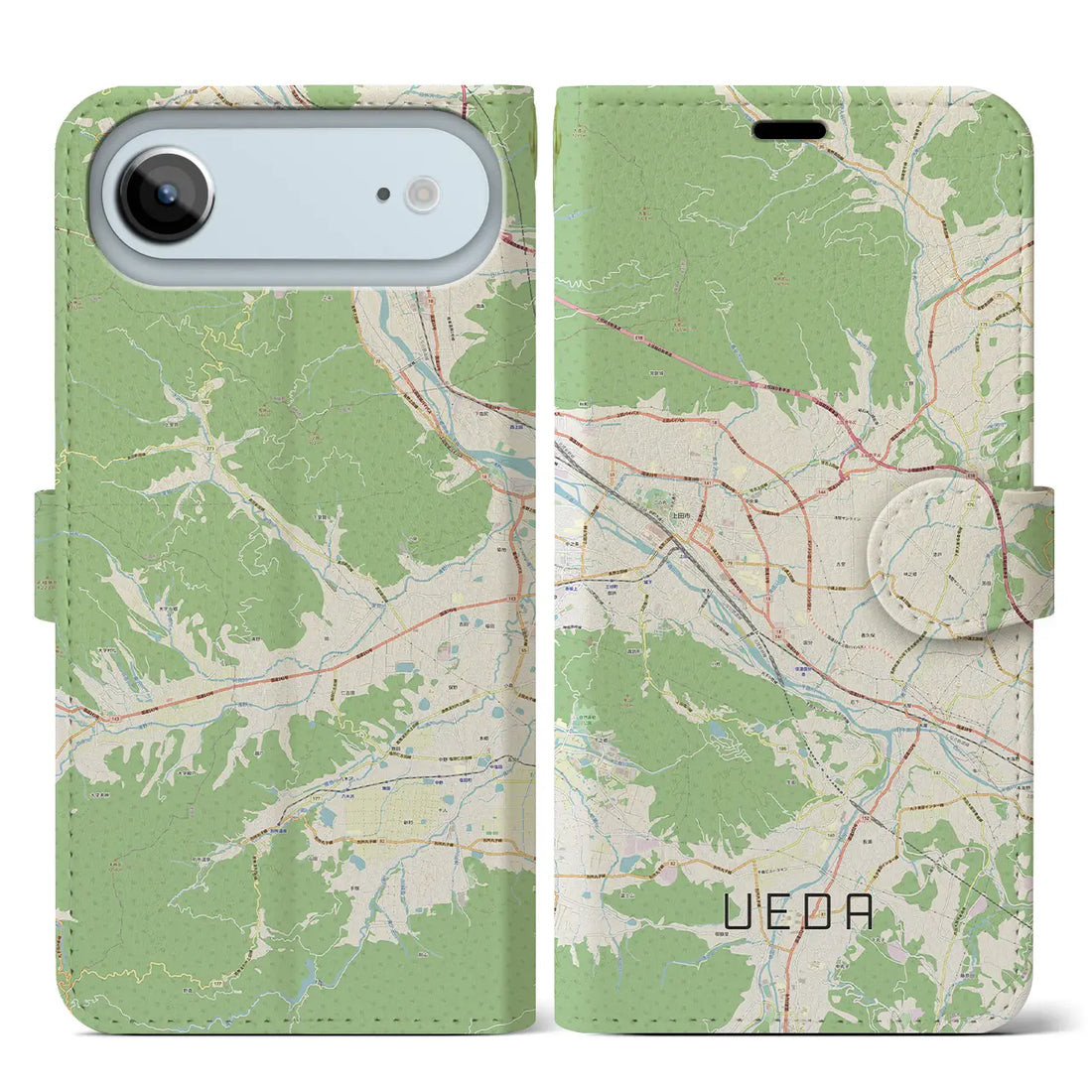 【上田（長野県）】地図柄iPhoneケース（手帳タイプ）モノトーン・iPhone 17 Pro Max 用