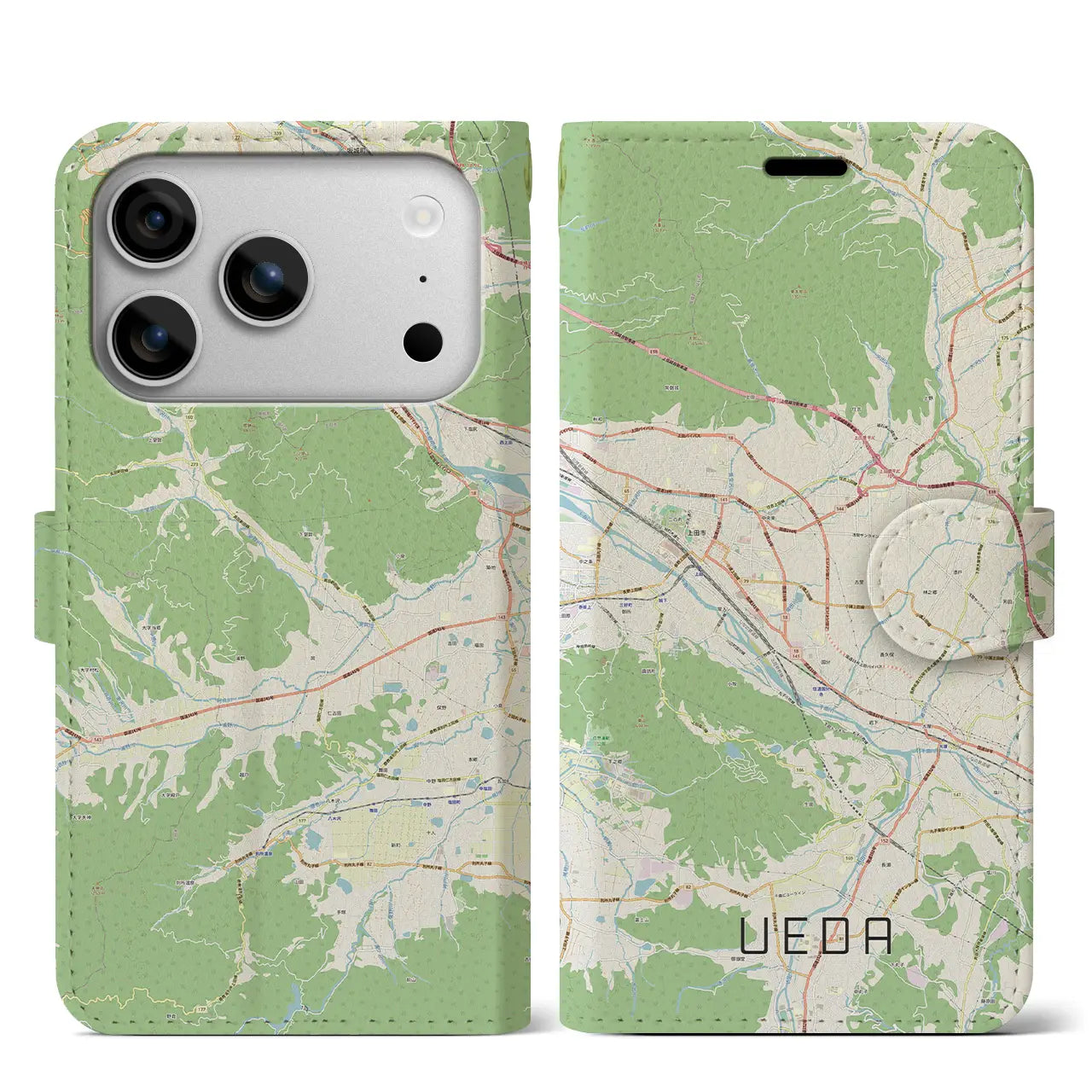 【上田（長野県）】地図柄iPhoneケース（手帳タイプ）