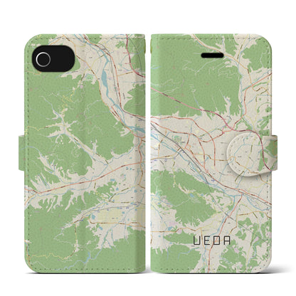 【上田（長野県）】地図柄iPhoneケース（手帳タイプ）ナチュラル・iPhone SE（第3 / 第2世代） / 8 / 7 / 6s / 6 用