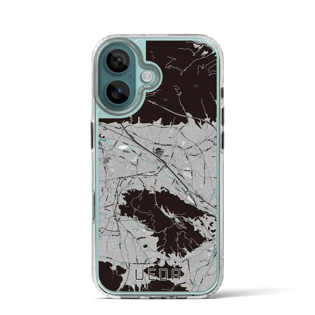 【上田(長野県)】地図柄iPhoneケース(MagSafeタイプ)モノトーン・iPhone 16 Pro 用