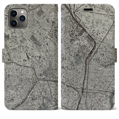 【上野（東京都）】地図柄iPhoneケース（手帳タイプ）モノトーン・iPhone 11 Pro Max 用