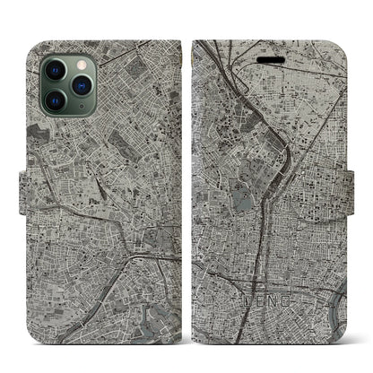 【上野（東京都）】地図柄iPhoneケース（手帳タイプ）モノトーン・iPhone 11 Pro 用