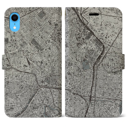 【上野（東京都）】地図柄iPhoneケース（手帳タイプ）モノトーン・iPhone XR 用