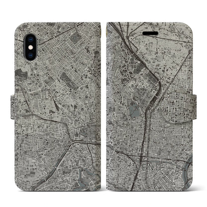 【上野（東京都）】地図柄iPhoneケース（手帳タイプ）モノトーン・iPhone XS / X 用