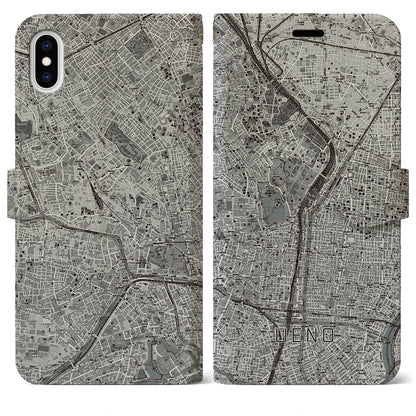 【上野（東京都）】地図柄iPhoneケース（手帳タイプ）モノトーン・iPhone XS Max 用