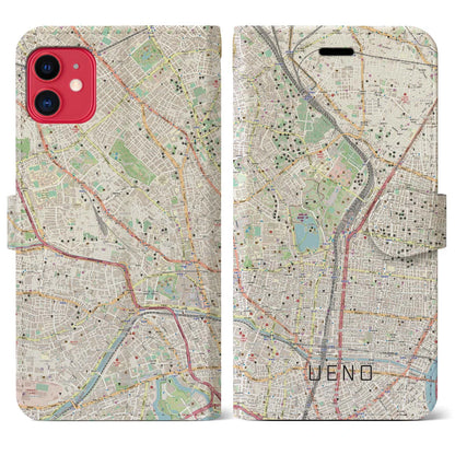 【上野（東京都）】地図柄iPhoneケース（手帳タイプ）ナチュラル・iPhone 11 用