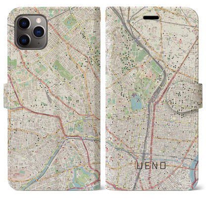 【上野（東京都）】地図柄iPhoneケース（手帳タイプ）ナチュラル・iPhone 11 Pro Max 用