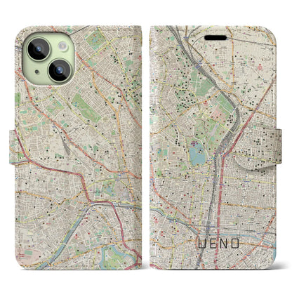 【上野（東京都）】地図柄iPhoneケース（手帳タイプ）ナチュラル・iPhone 15 用