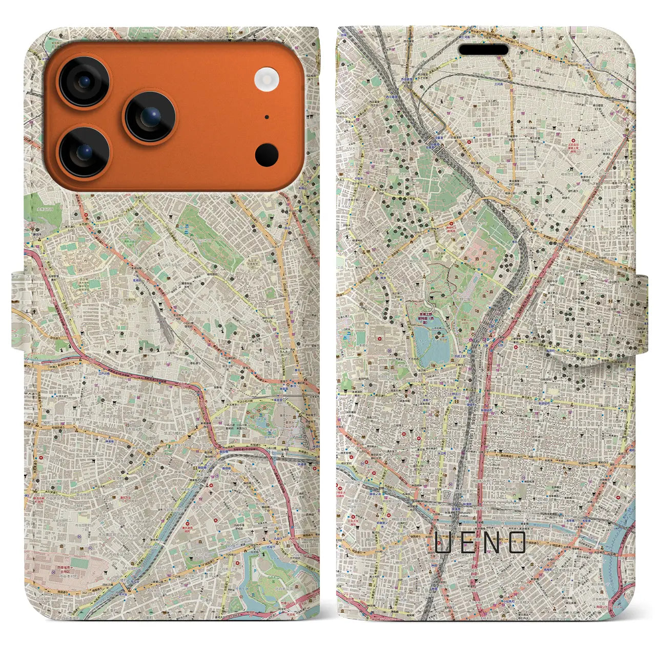 【上野（東京都）】地図柄iPhoneケース（手帳タイプ）