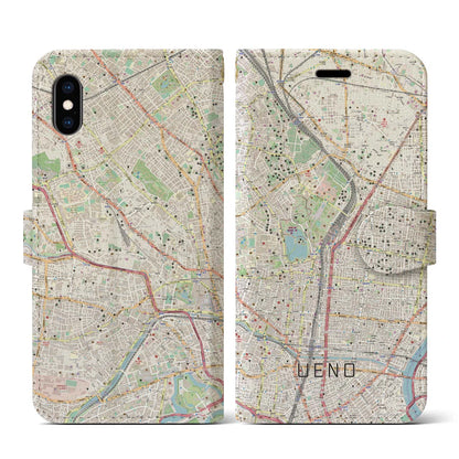 【上野（東京都）】地図柄iPhoneケース（手帳タイプ）ナチュラル・iPhone XS / X 用