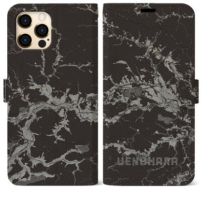 【上野原（山梨県）】地図柄iPhoneケース（手帳タイプ）モノトーン・iPhone 12 Pro Max 用