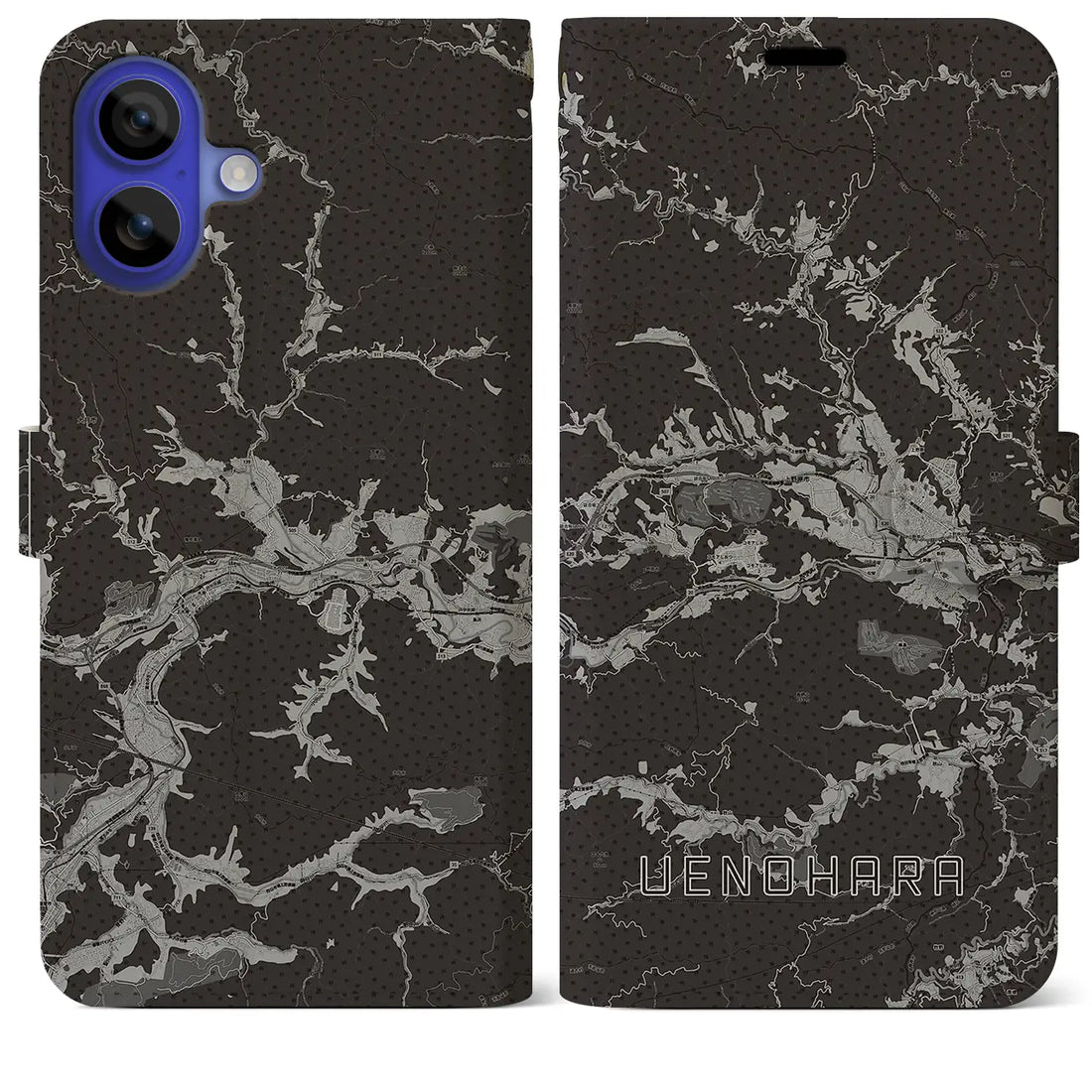 【上野原(山梨県)】地図柄iPhoneケース(手帳タイプ)モノトーン・iPhone 16 Pro Max 用