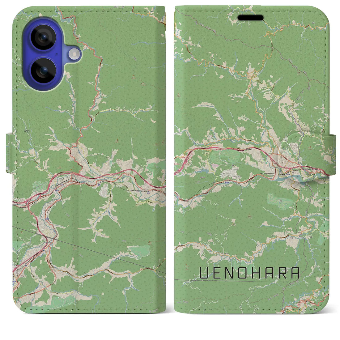 【上野原（山梨県）】地図柄iPhoneケース（手帳タイプ）ナチュラル・iPhone 16 Pro Max 用