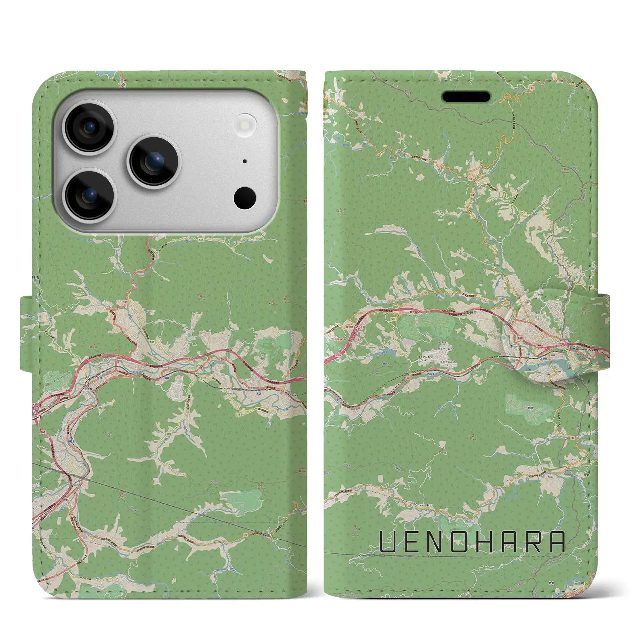 【上野原（山梨県）】地図柄iPhoneケース（手帳タイプ）