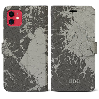 【羽後（秋田県）】地図柄iPhoneケース（手帳タイプ）モノトーン・iPhone 11 用