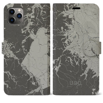 【羽後（秋田県）】地図柄iPhoneケース（手帳タイプ）モノトーン・iPhone 11 Pro Max 用