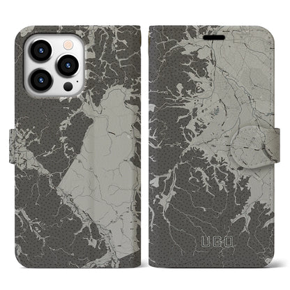 【羽後（秋田県）】地図柄iPhoneケース（手帳タイプ）モノトーン・iPhone 13 Pro 用