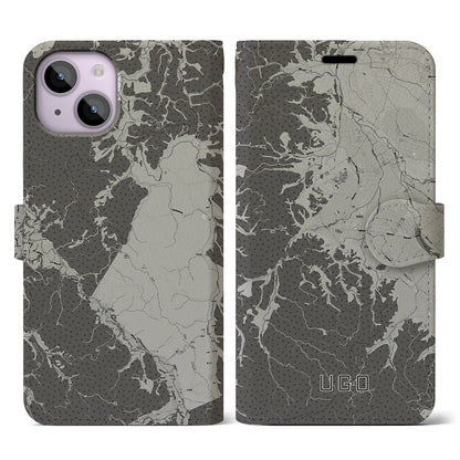 【羽後（秋田県）】地図柄iPhoneケース（手帳タイプ）モノトーン・iPhone 14 用