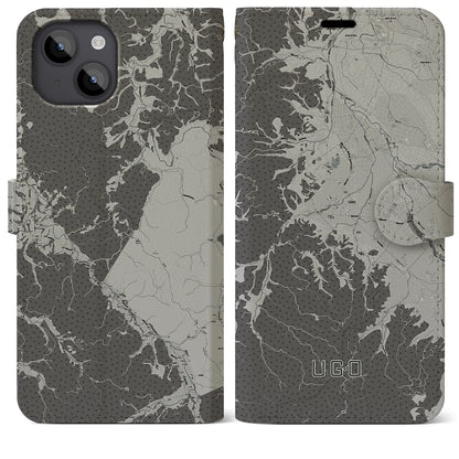 【羽後（秋田県）】地図柄iPhoneケース（手帳タイプ）モノトーン・iPhone 14 Plus 用