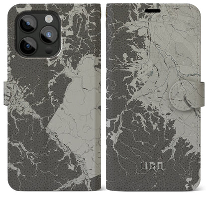 【羽後（秋田県）】地図柄iPhoneケース（手帳タイプ）モノトーン・iPhone 15 Pro Max 用