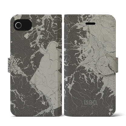 【羽後（秋田県）】地図柄iPhoneケース（手帳タイプ）モノトーン・iPhone SE（第3 / 第2世代） / 8 / 7 / 6s / 6 用