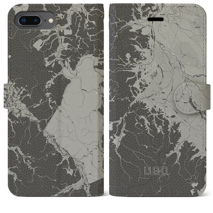 【羽後（秋田県）】地図柄iPhoneケース（手帳タイプ）モノトーン・iPhone 8Plus /7Plus / 6sPlus / 6Plus 用