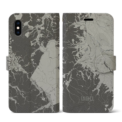 【羽後（秋田県）】地図柄iPhoneケース（手帳タイプ）モノトーン・iPhone XS / X 用