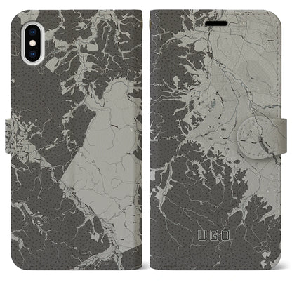 【羽後（秋田県）】地図柄iPhoneケース（手帳タイプ）モノトーン・iPhone XS Max 用