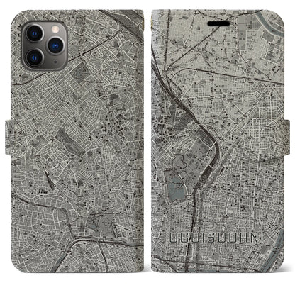 【鶯谷（東京都）】地図柄iPhoneケース（手帳タイプ）モノトーン・iPhone 11 Pro Max 用