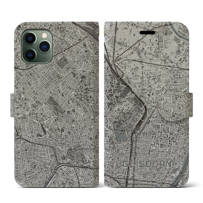 【鶯谷（東京都）】地図柄iPhoneケース（手帳タイプ）モノトーン・iPhone 11 Pro 用