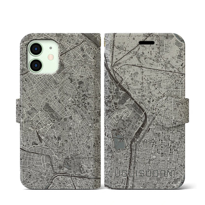 【鶯谷（東京都）】地図柄iPhoneケース（手帳タイプ）モノトーン・iPhone 12 mini 用